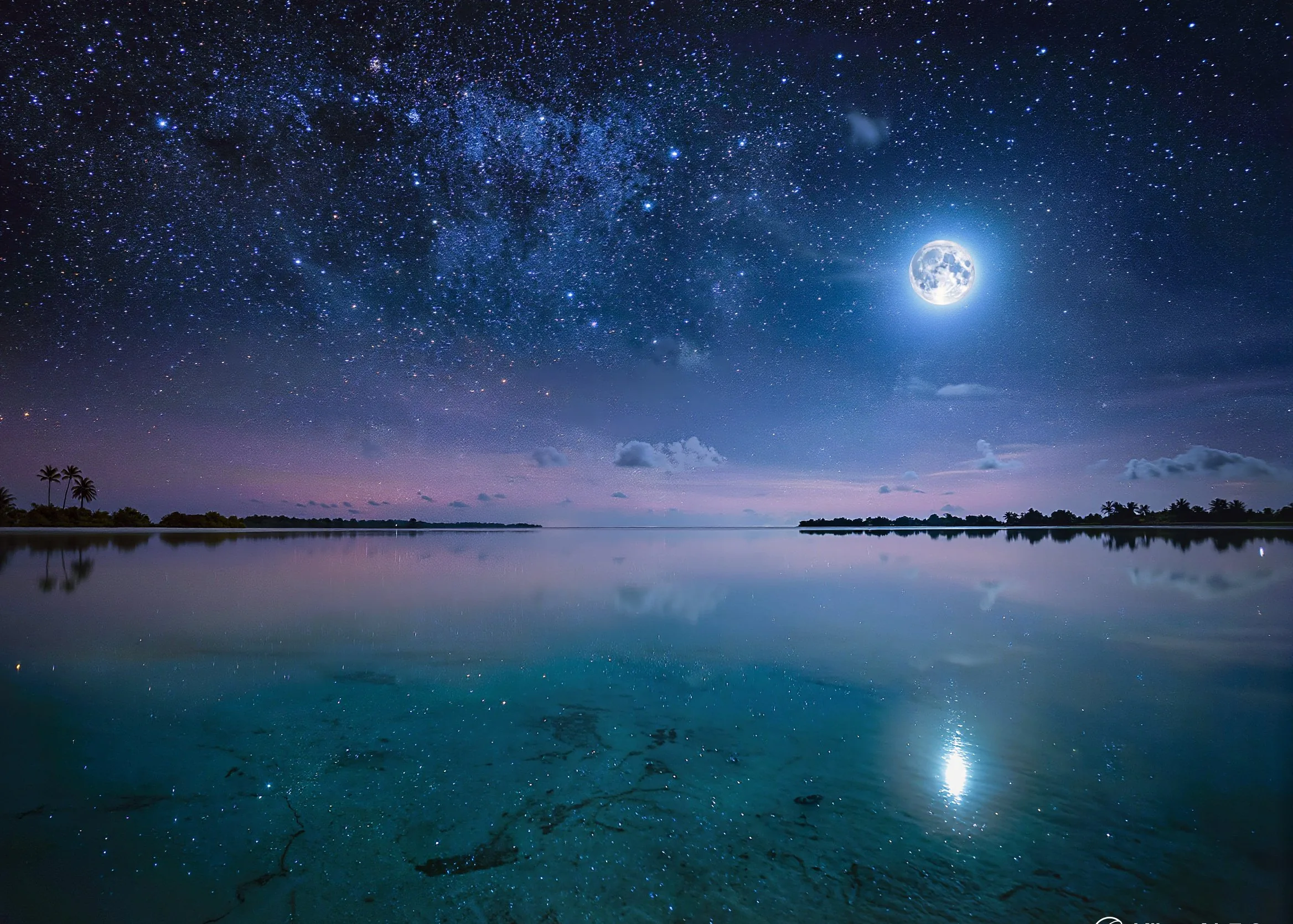 Ciel étoilé lagon polynésien nuit