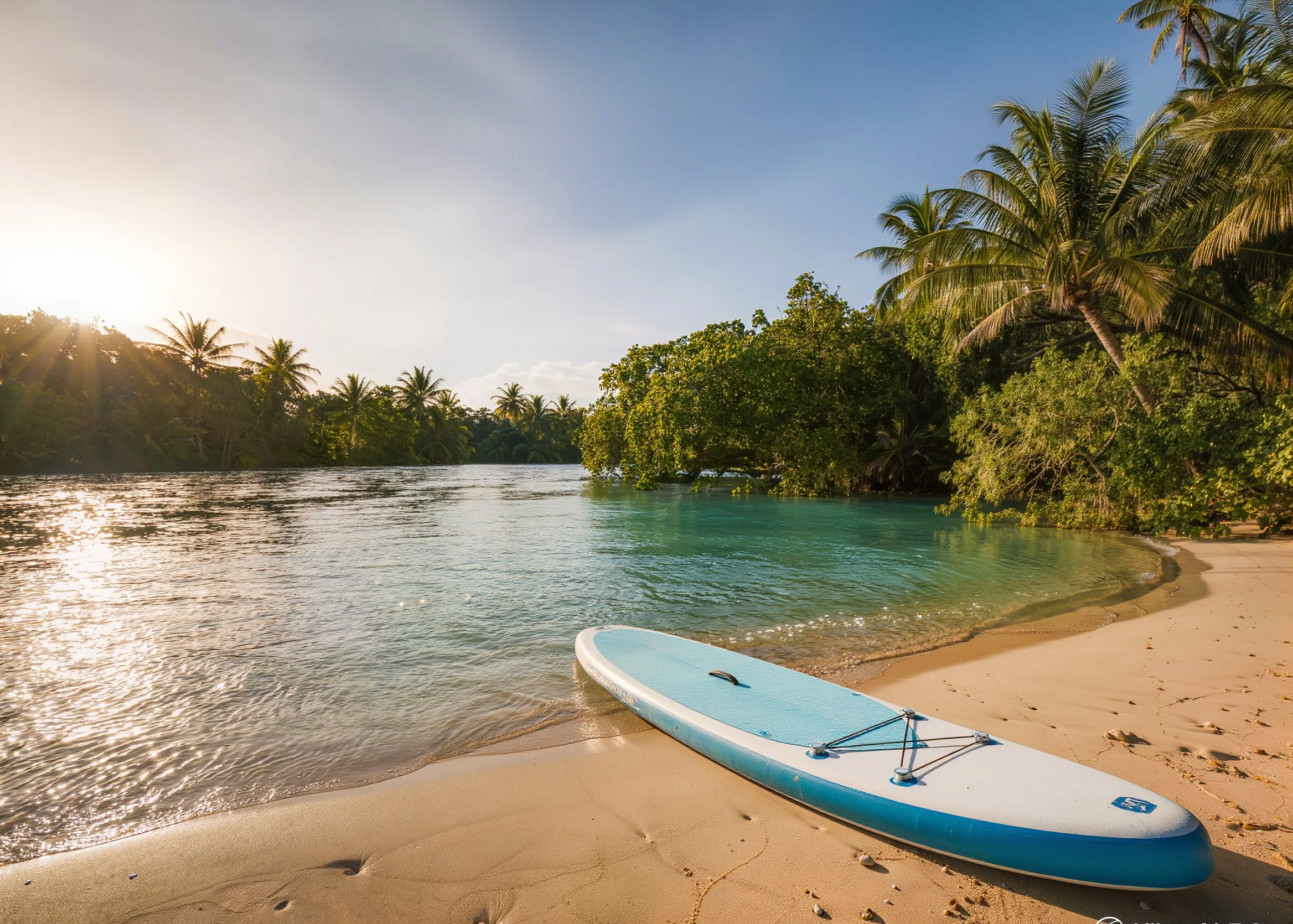 Planche de SUP sur rive polynésienne